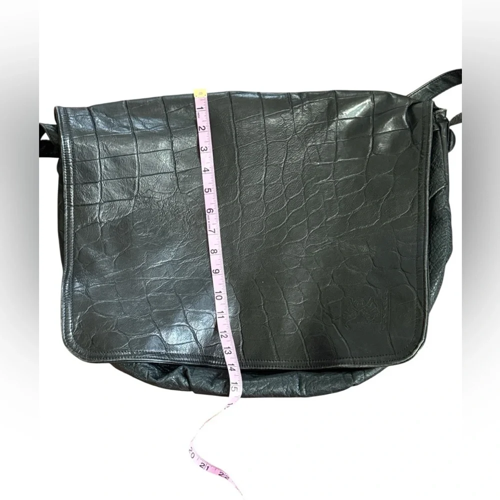 Carlos Falchi Black Croc Embossed Leather Messenger Shoulder Bag Y2K Purse